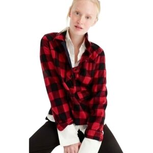 J. CREW Shirt Jacket Pullover Buffalo Plaid‎ Black Red Women's Shacket